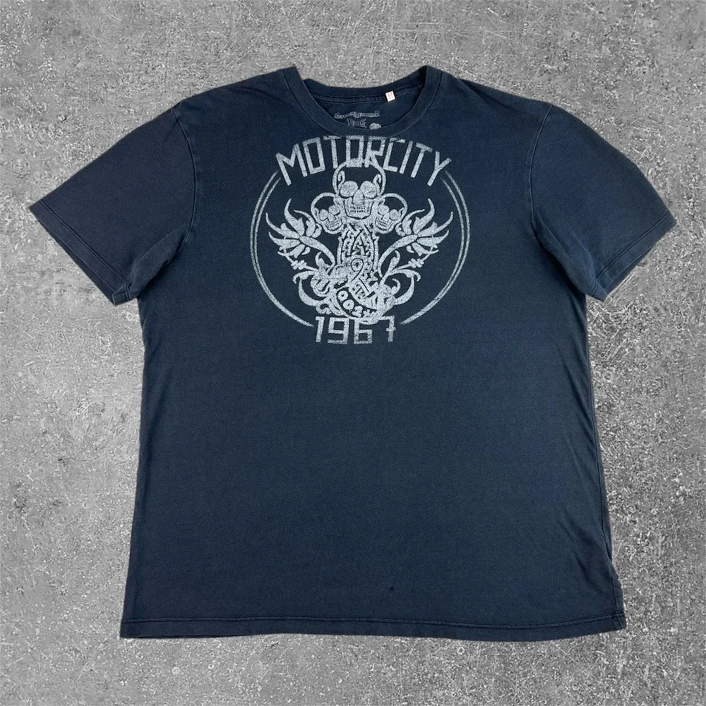 Guess Jeans Vintage T-Shirt Mens Medium Black Motorcity Skull Grunge Muscle Punk - Picture 1 of 8